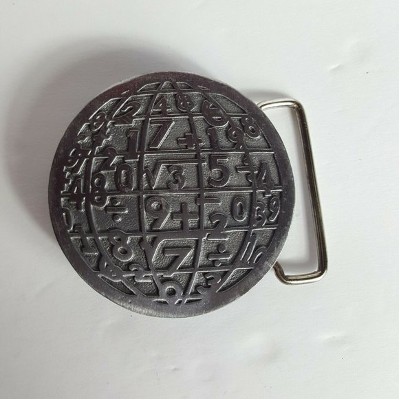 Vtg 80s Sharp Electronics Employee Belt Buckle Silver Tone Equations Nerd Geek - Picture 2 of 5